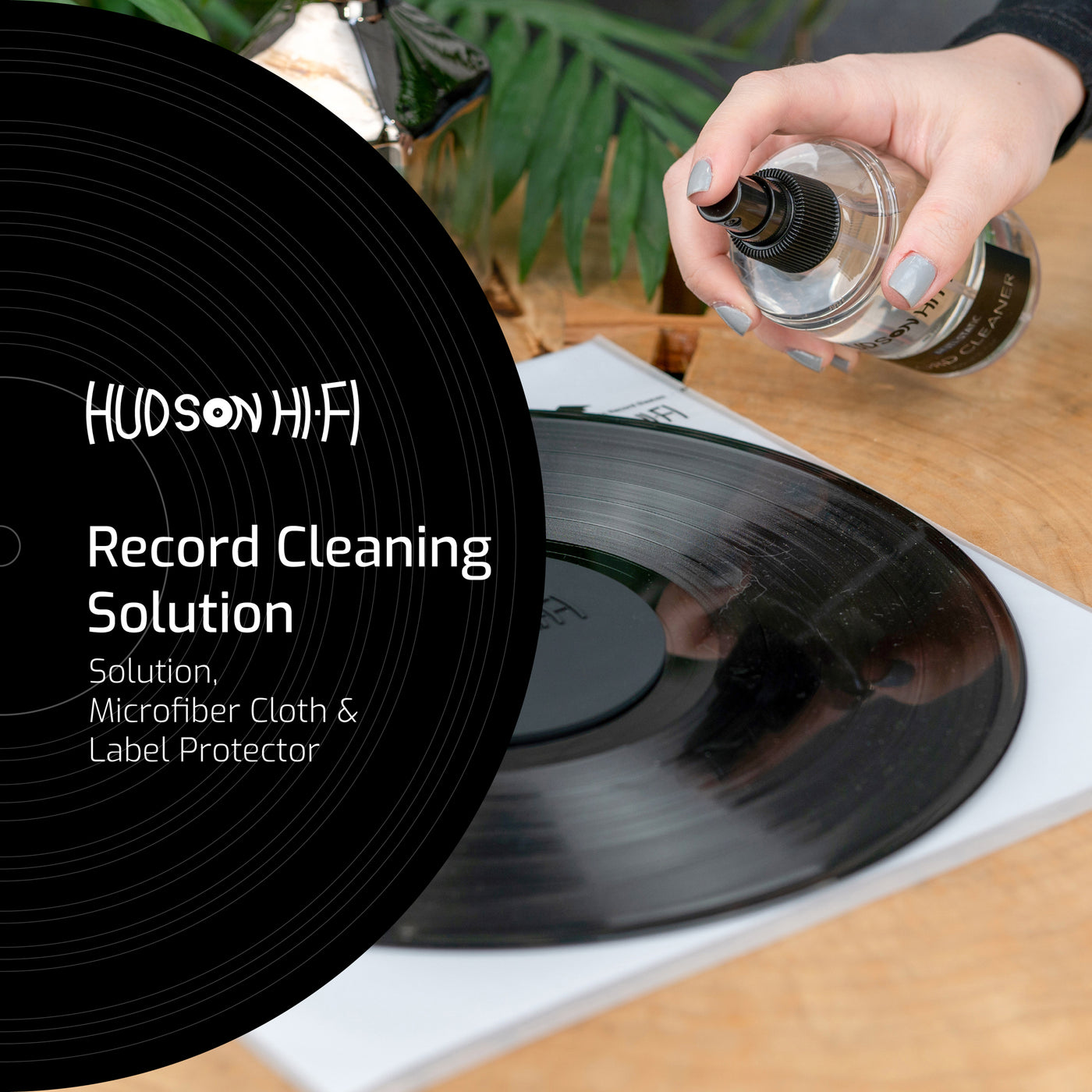 Hudson Hi-Fi Vinyl Record Cleaning Fluid Kit - Label Protector Soft Mesh and Liquid Solution